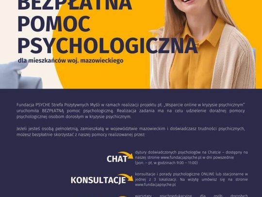 Bezpłatna pomoc psychologiczna na terenie Mazowsza