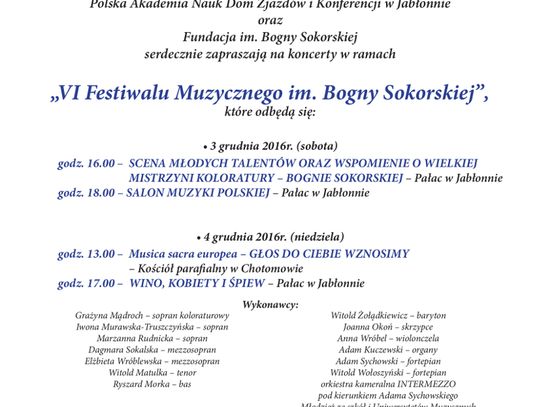 JABŁONNA. VI Festiwal muzyczny im. Bogny Sokorskiej