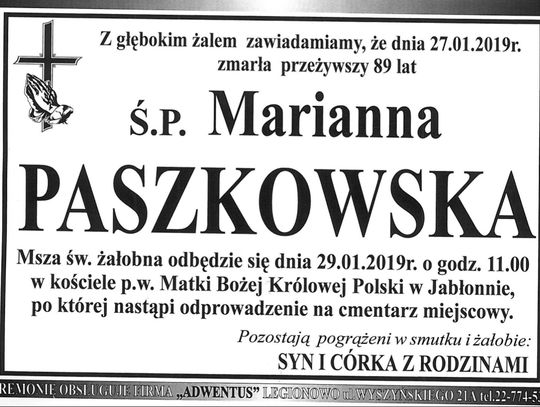 JABŁONNA. Zmarła Marianna Paszkowska - wieloletnia sołtys Jabłonny