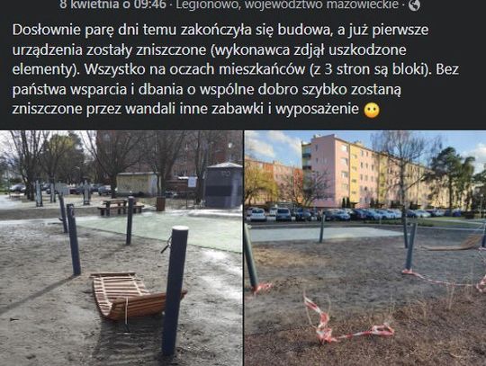 LEGIONOWO. Dewastują plac zabaw za ponad 2 mln. Urząd przyoszczędził na monitoringu