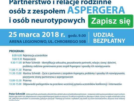 LEGIONOWO. Konferencja partnerstwo i relacje rodzinne osób z zespołem Aspergera i osób neurotypowych