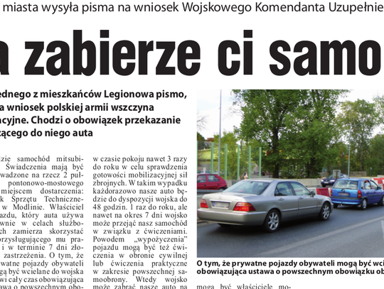LEGIONOWO-NIEPORĘT. Wojsko upomina się o prywatne auta