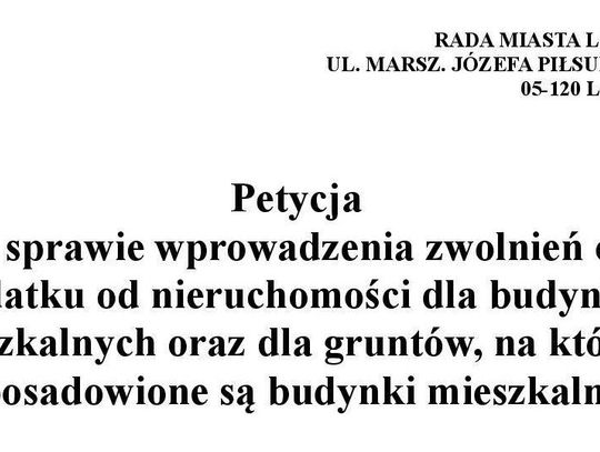 LEGIONOWO. Petycja mieszkańca w sprawie podatków od nieruchomości