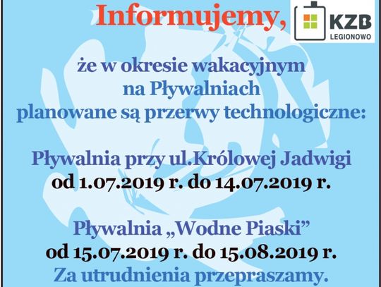 LEGIONOWO. Wakacyjne przerwy na pływalniach