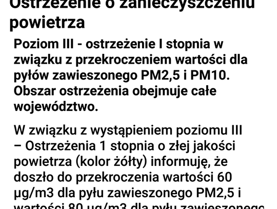LEGIONOWSKI. SMOG - III stopień zanieczyszczenia dla województwa Mazowieckiego