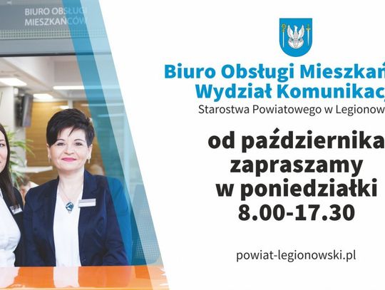 LEGIONOWSKI. Starostwo znów czynne dłużej w poniedziałki