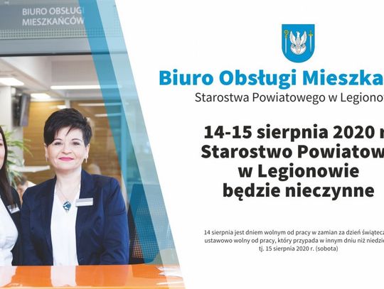LEGIONOWSKI. W piątek i sobotę Starostwo będzie nieczynne