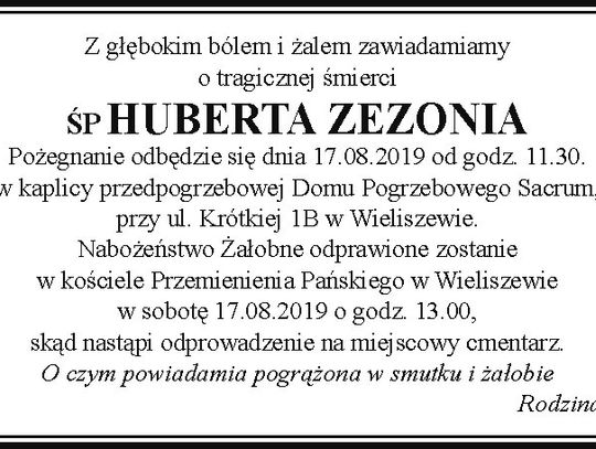 Nekrolog ŚP Huberta Zezonia