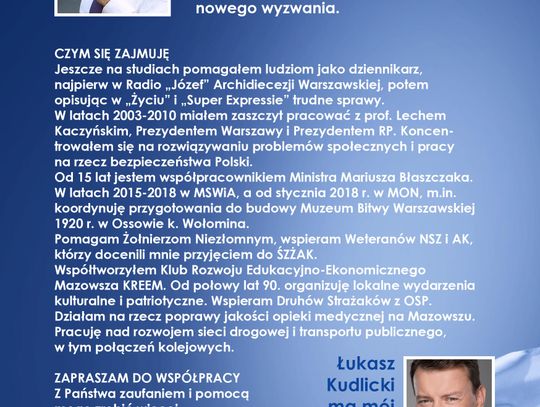 WALCZY O SZPITAL DLA LEGIONOWA - Łukasz Kudlicki do Sejmiku Województwa Mazowieckiego 13. ostatni na liście