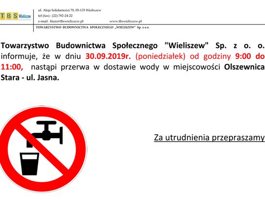 WIELISZEW. Przerwa w dostawie wody w Olszewnicy Starej