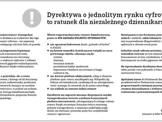 Wspólny komunikat wydawców ws. praw pokrewnych