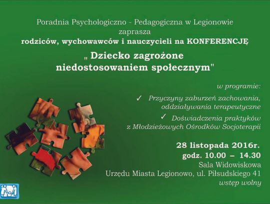 Zapraszamy do udziału w konferencji na temat "Dziecko zagrożone niedostosowaniem społecznym"
