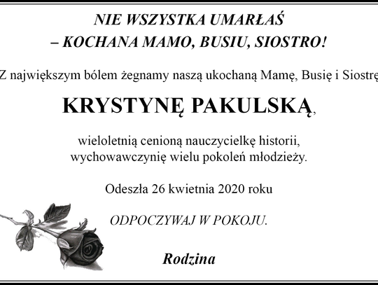 ŻEGNAMY KRYSTYNĘ PAKULSKĄ