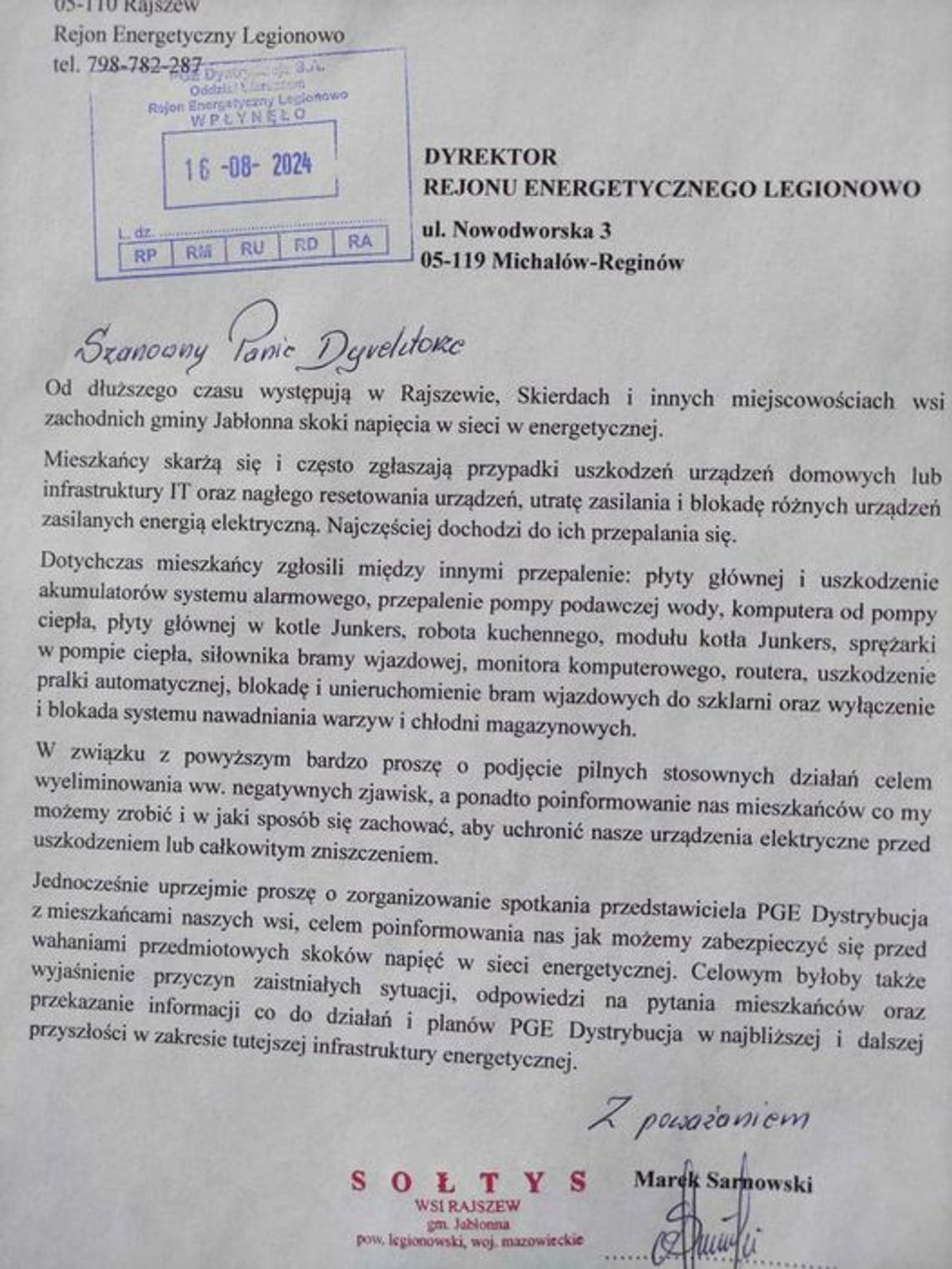 Awaria w sieci energetycznej w gminie Jabłonna