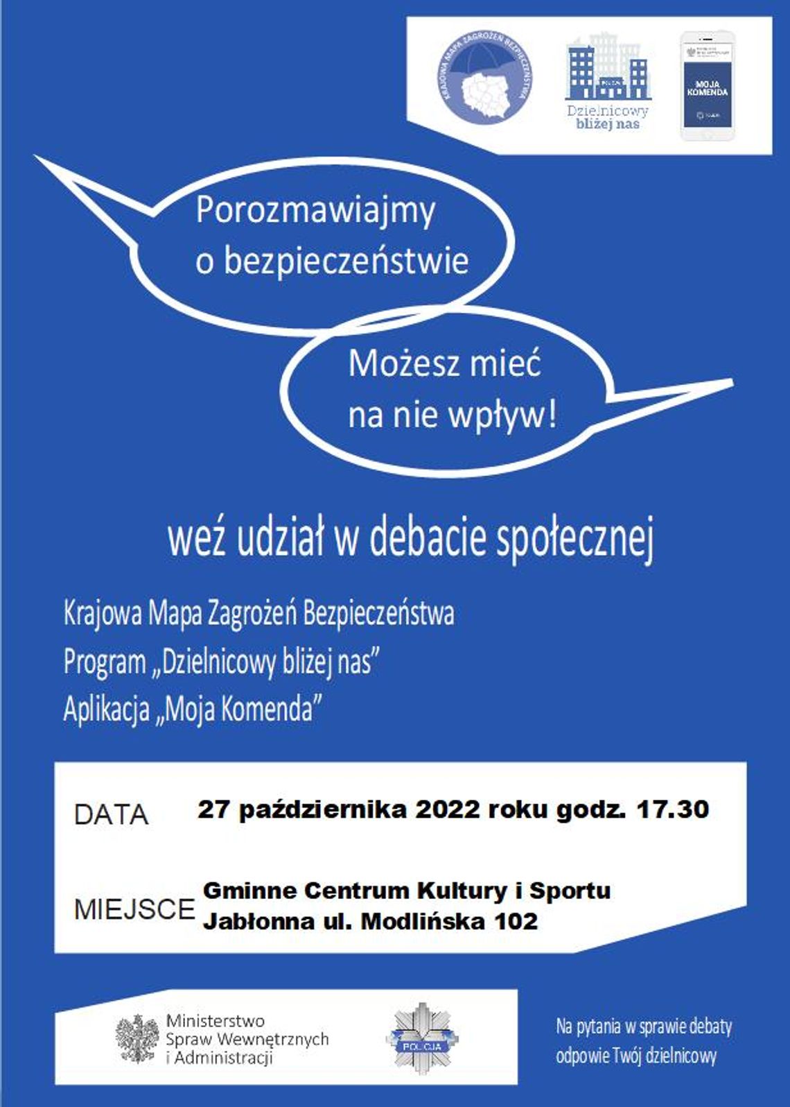 JABŁONNA. Porozmawiajmy o bezpieczeństwie - debata w Gminnym Centrum Kultury i Sportu