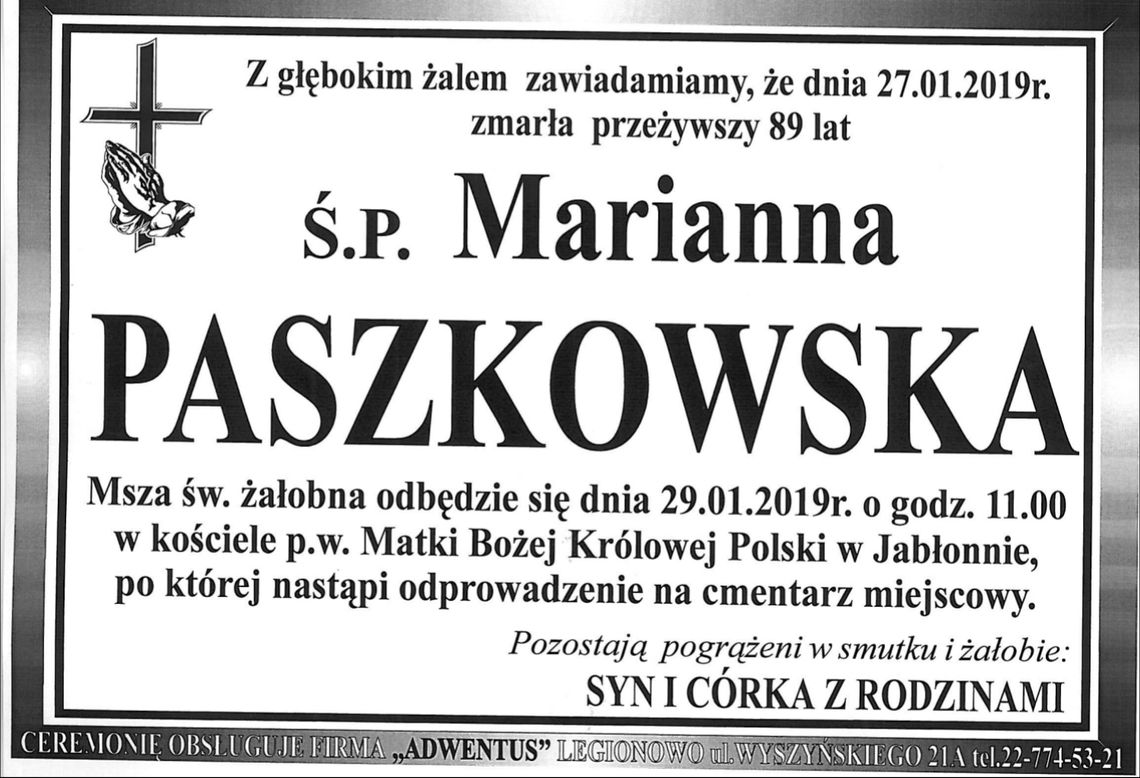 JABŁONNA. Zmarła Marianna Paszkowska - wieloletnia sołtys Jabłonny