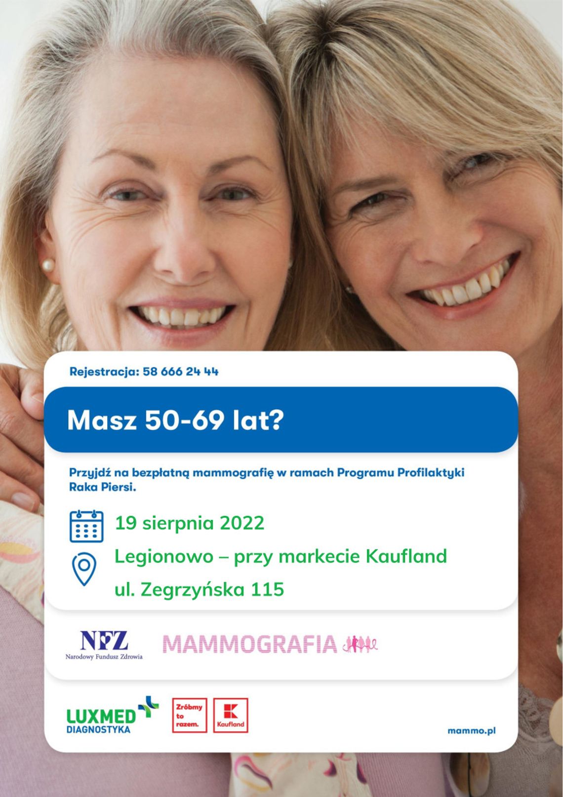 LEGIONOWO. Bezpłatna mammografia - 19 sierpnia! Zapisz się już dziś