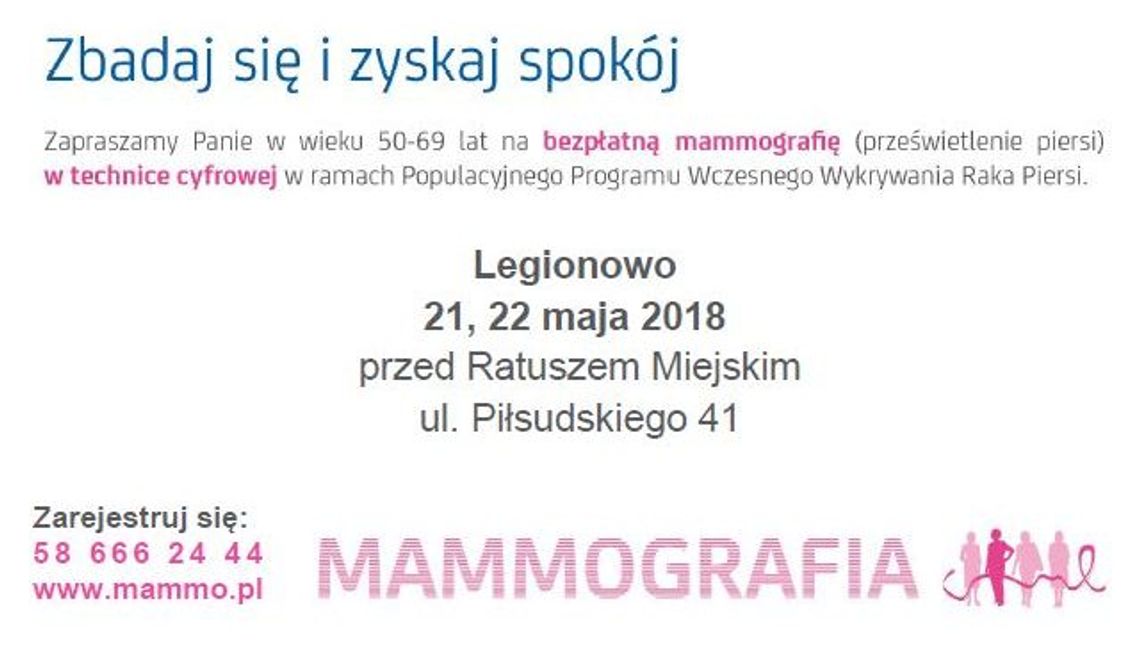 LEGIONOWO. Bezpłatne badanie mammograficzne