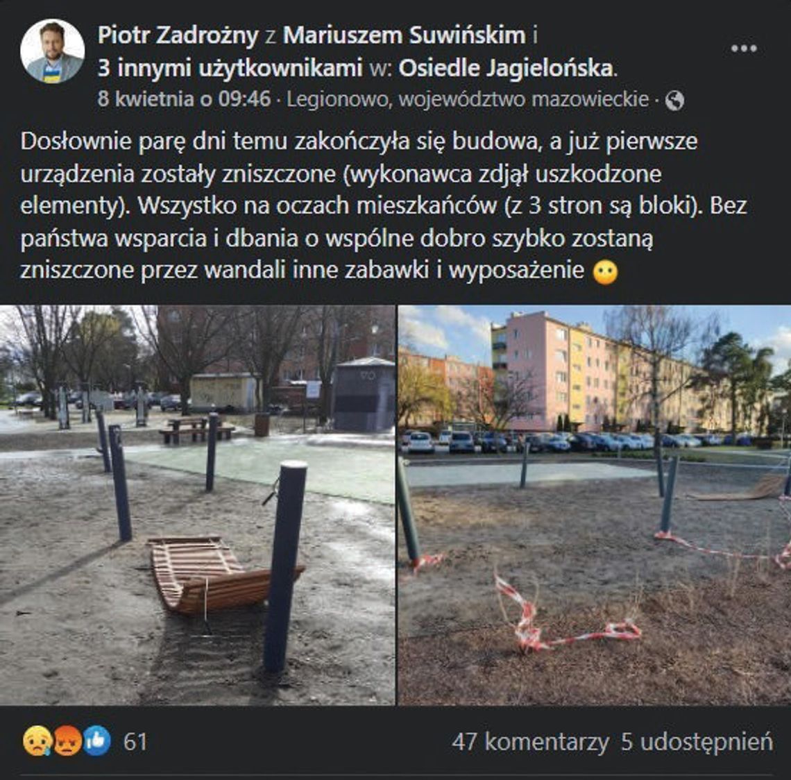 LEGIONOWO. Dewastują plac zabaw za ponad 2 mln. Urząd przyoszczędził na monitoringu LEGIONOWO. Dewastują plac zabaw za ponad 2 mln. Urząd przyoszczędził na monitoringu