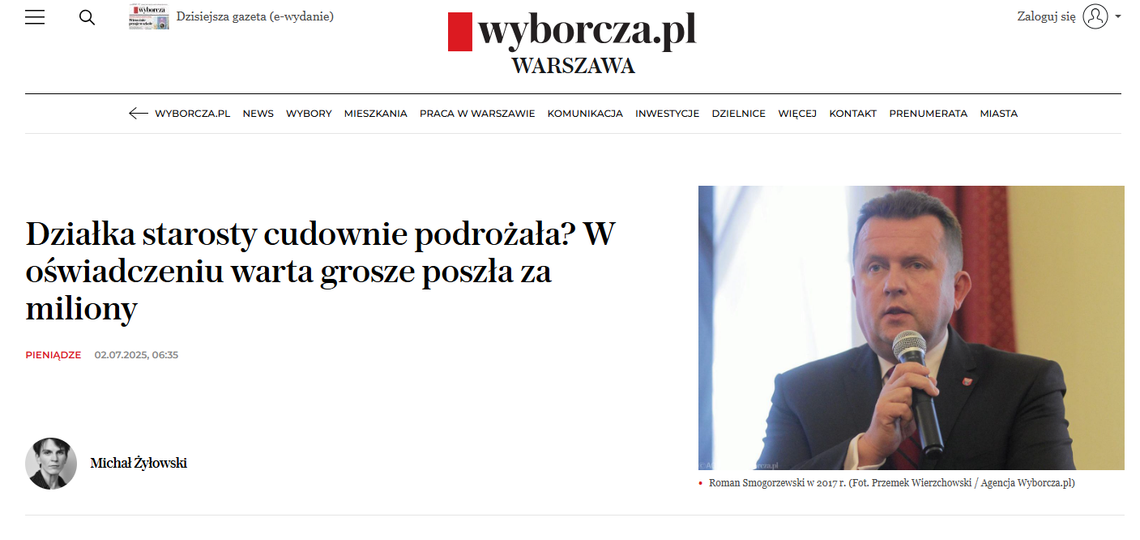 LEGIONOWO. Gazeta Wyborcza zajęła się nieprawidłowościami w oświadczeniu majątkowym starosty Smogorzewskiego
