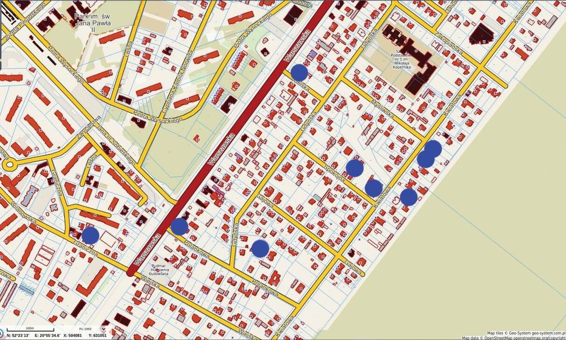 LEGIONOWO. Mapa DOGĘSZCZEŃ na Bukowcu
