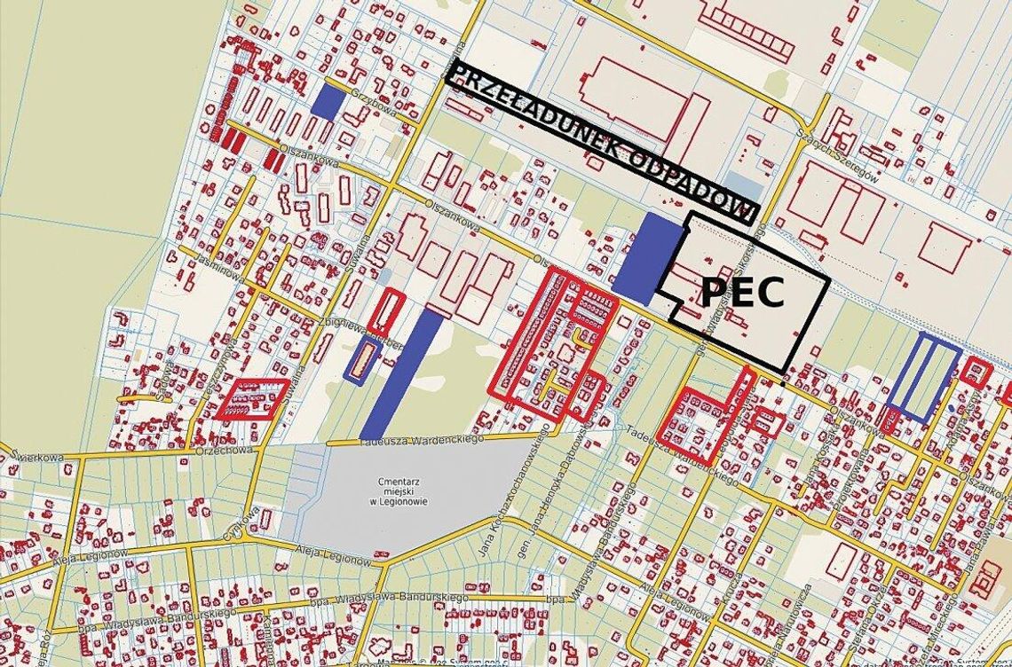 LEGIONOWO. Mapa nowej zabudowy w okolicach ciepłowni PEC LEGIONOWO. Mapa nowej zabudowy w okolicach ciepłowni PEC