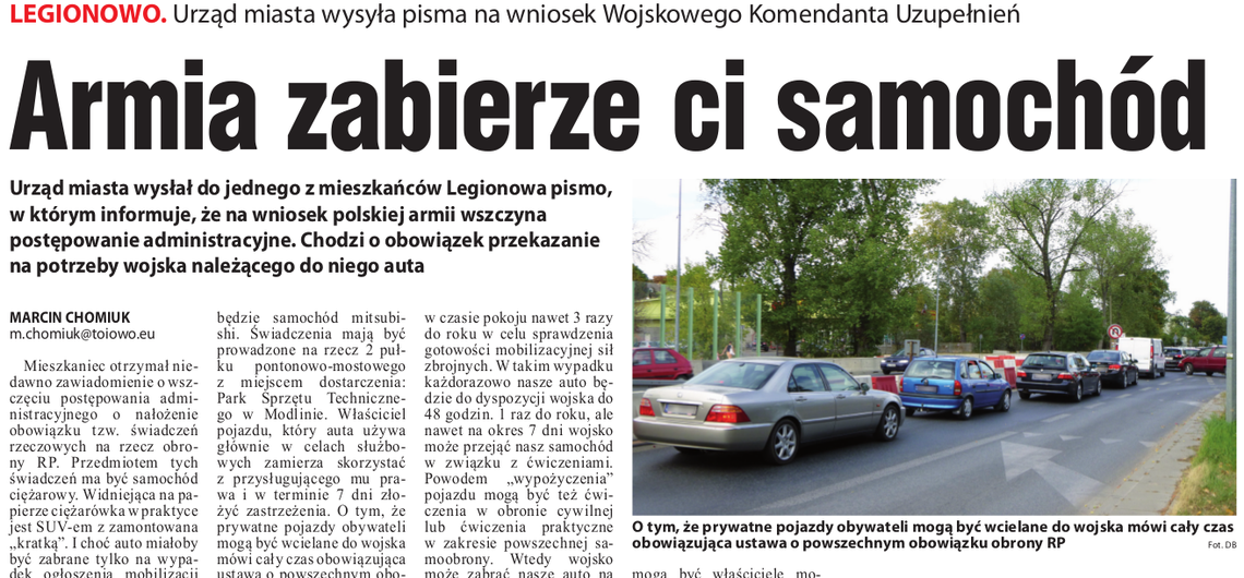LEGIONOWO-NIEPORĘT. Wojsko upomina się o prywatne auta LEGIONOWO-NIEPORĘT. Wojsko upomina się o prywatne auta