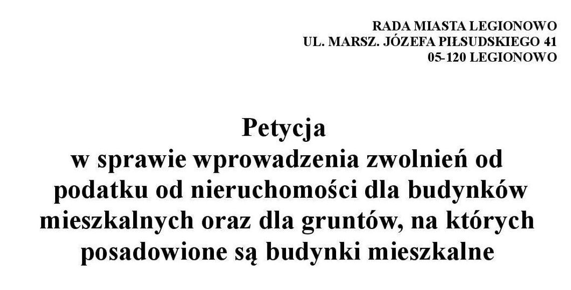 LEGIONOWO. Petycja mieszkańca w sprawie podatków od nieruchomości LEGIONOWO. Petycja mieszkańca w sprawie podatków od nieruchomości