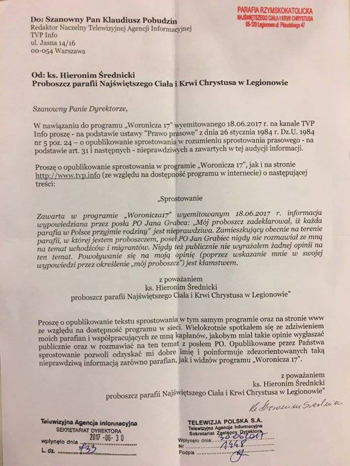 LEGIONOWO. Proboszcz prostuje nieprawdziwe wypowiedzi Jana Grabca - mamy odpowiedź posła!!! LEGIONOWO. Proboszcz prostuje nieprawdziwe wypowiedzi Jana Grabca - mamy odpowiedź posła!!!
