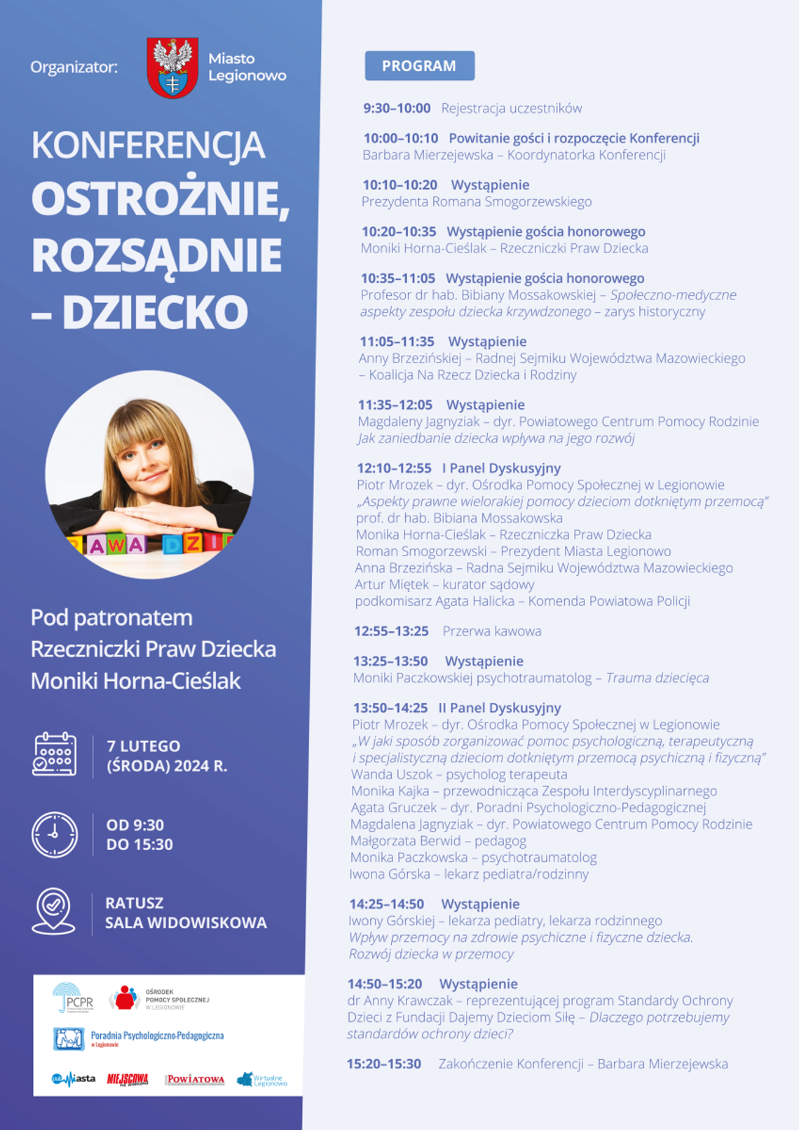 LEGIONOWO. Rzecznik Praw Dziecka na konferencji w Legionowie! Ostrożnie, rozsądnie – dziecko!"