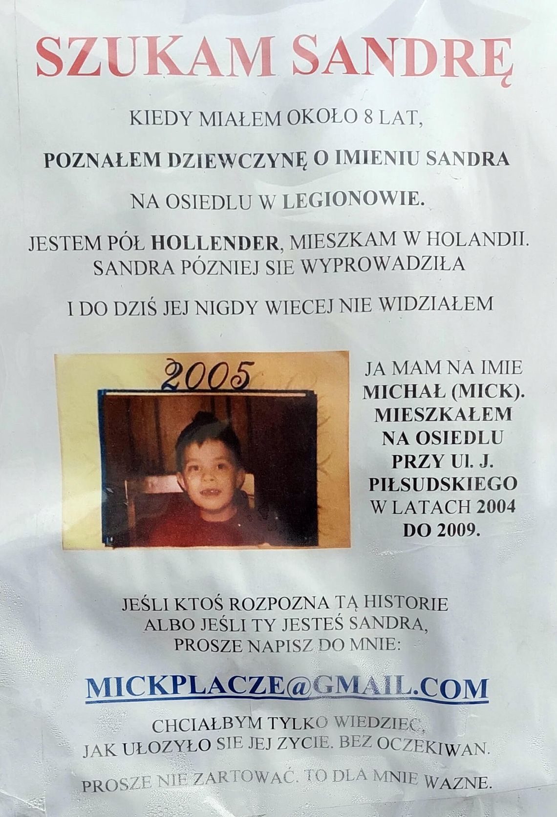 Michał po latach szuka Sandry Michał po latach szuka Sandry