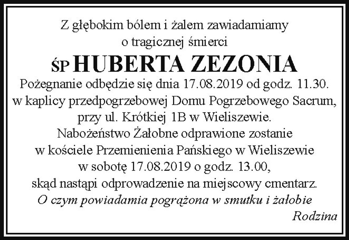 Nekrolog ŚP Huberta Zezonia