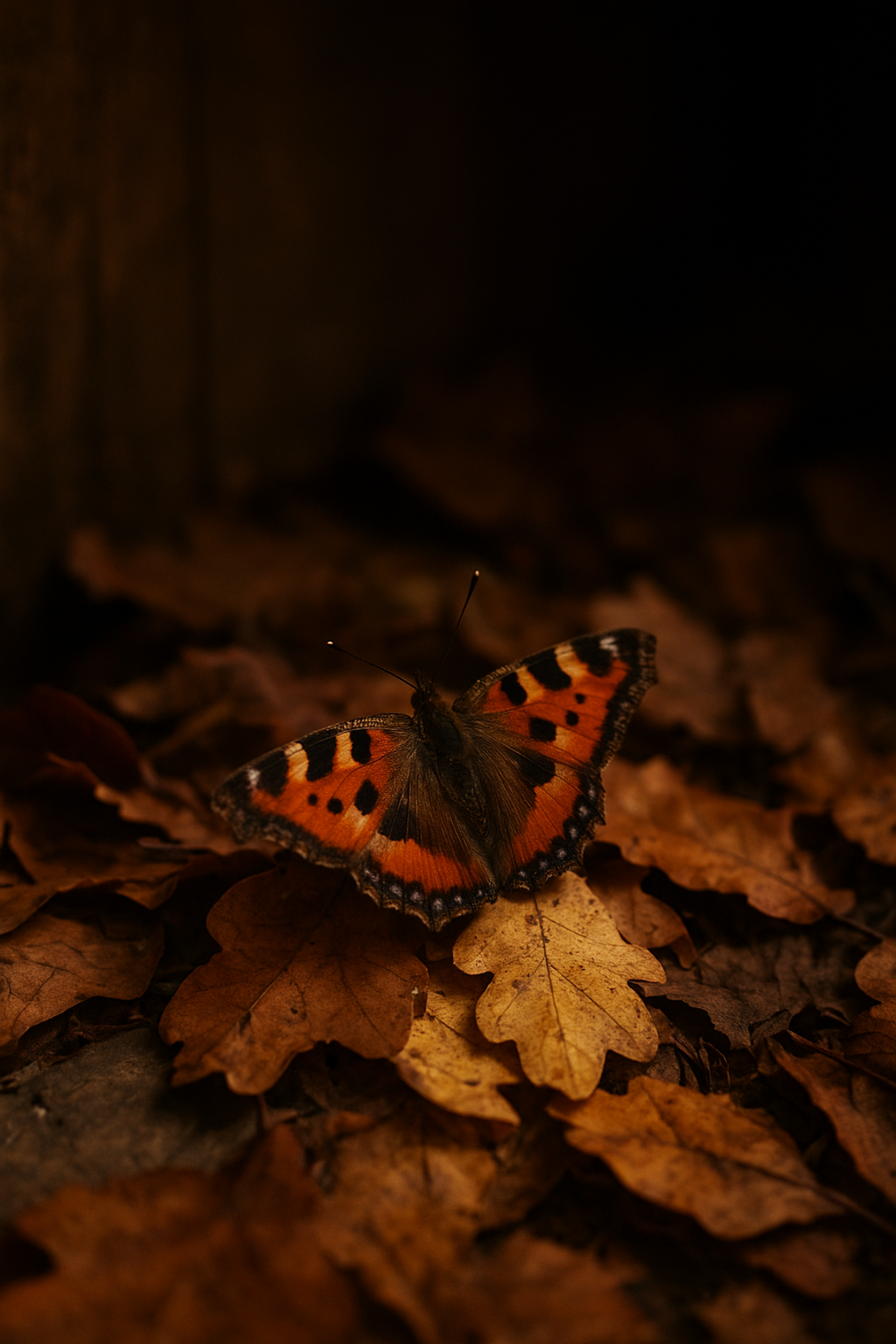 motyl jesienią na liściach