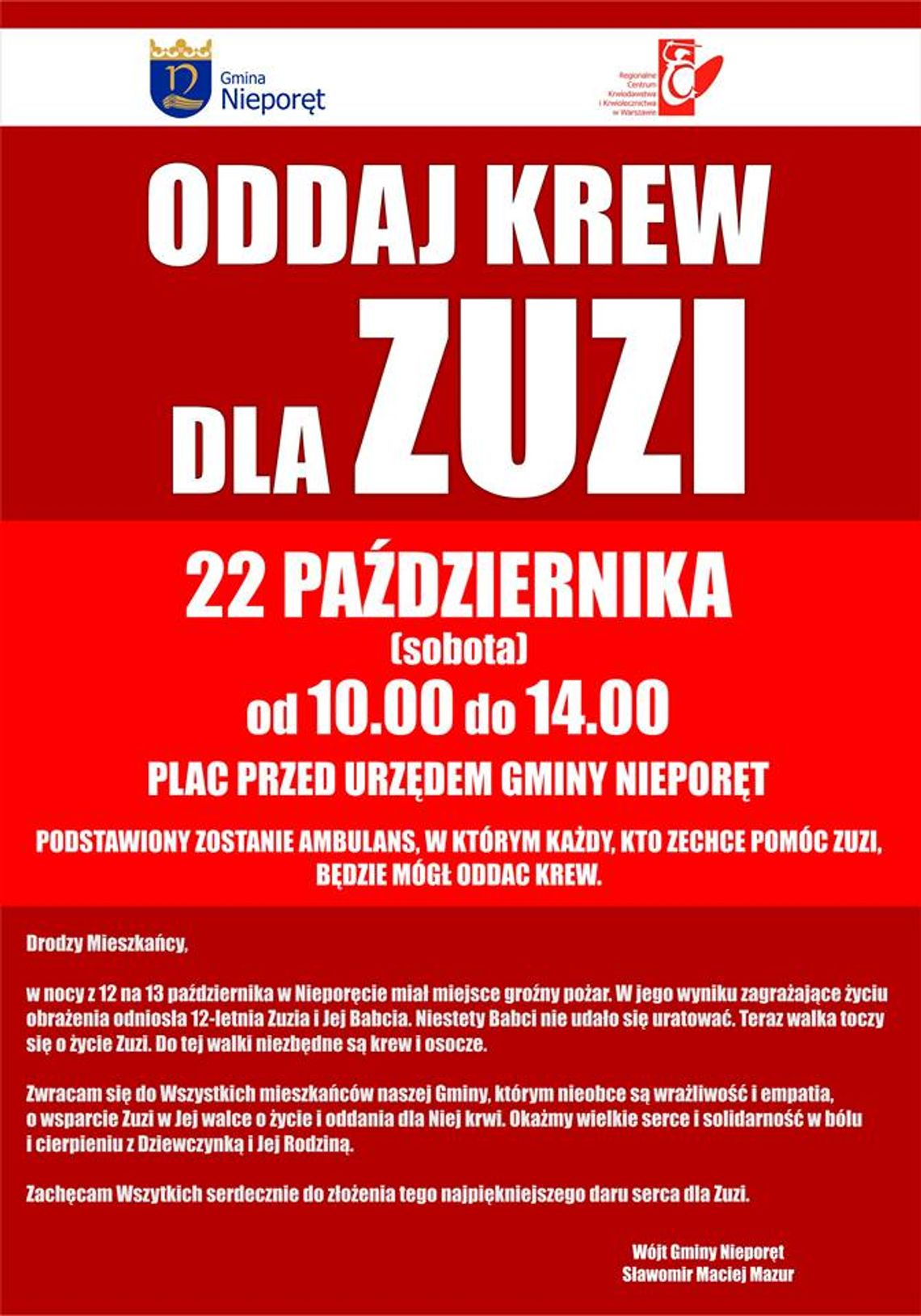 NIEPORĘT. Oddaj krew dla Zuzi NIEPORĘT. Oddaj krew dla Zuzi