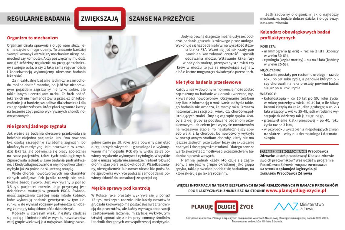 REGULARNE BADANIA ZWIĘKSZAJĄ SZANSE NA PRZEŻYCIE