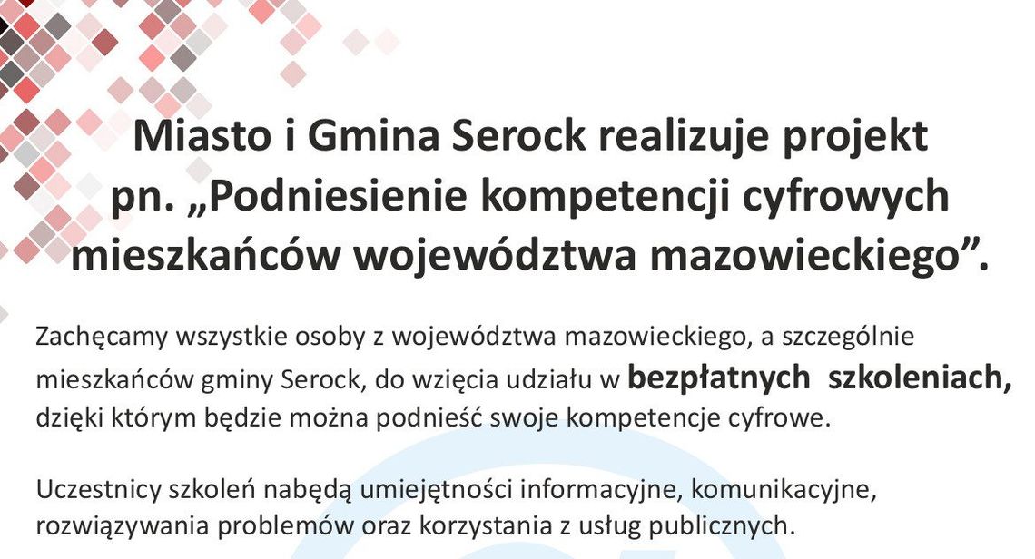 SEROCK. Bezpłatne szkolenia - „Podniesienie kompetencji cyfrowych mieszkańców województwa mazowieckiego”
