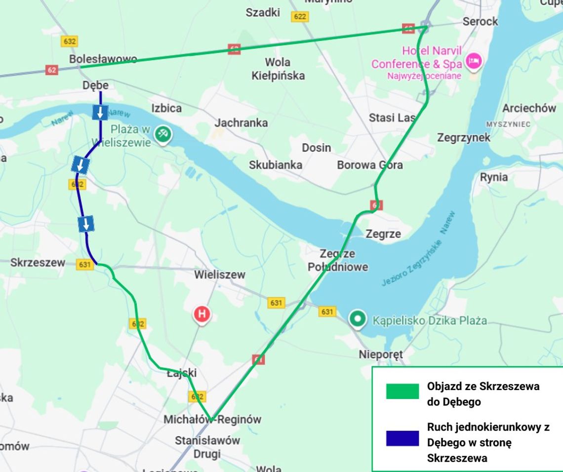 Serock/Wieliszew. Kilka tygodni utrudnień. Remont DW 632 na odcinku między Skrzeszewem a Dębe