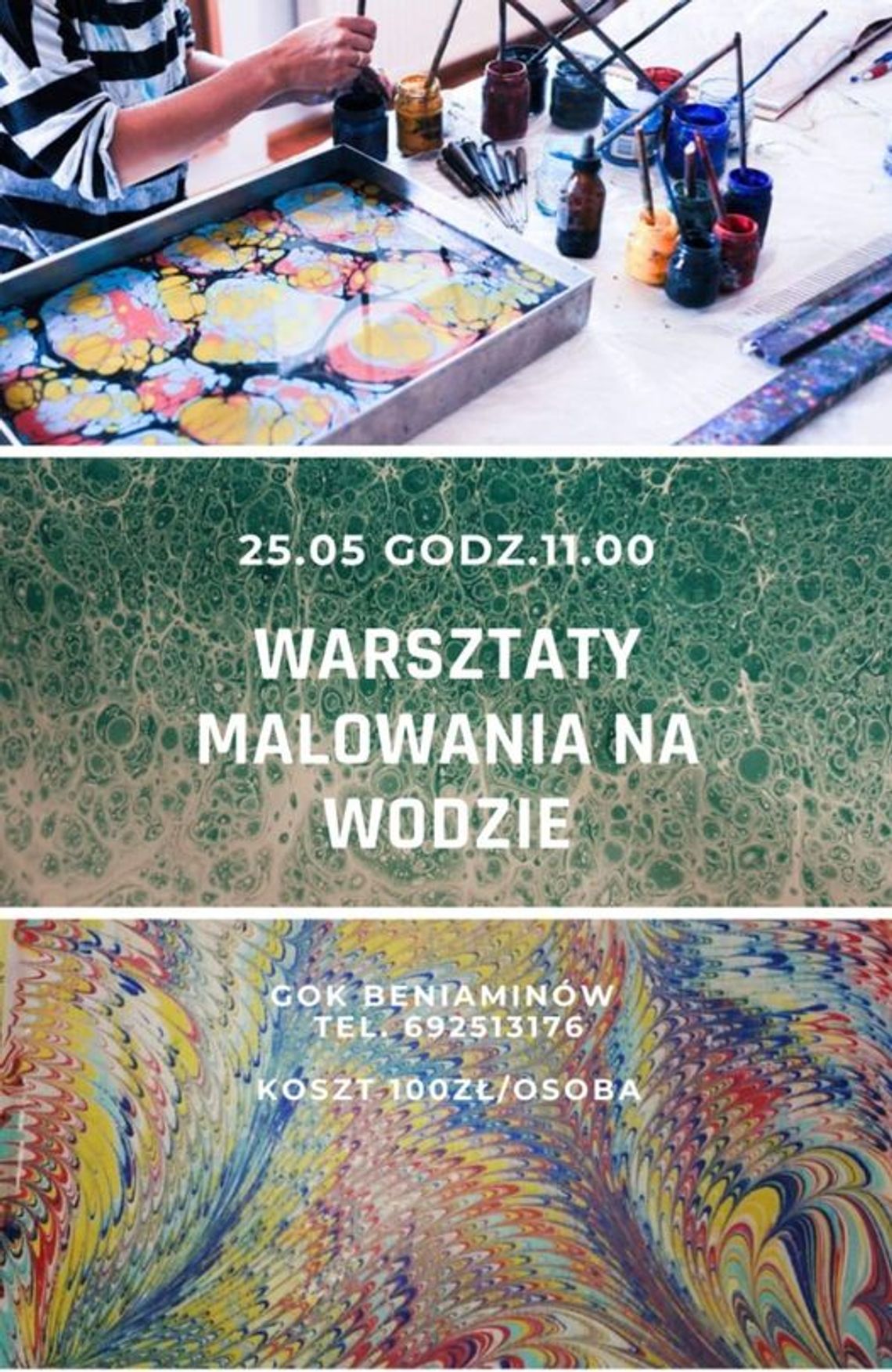 Warsztaty malowania na wodzie w Beniaminowie
