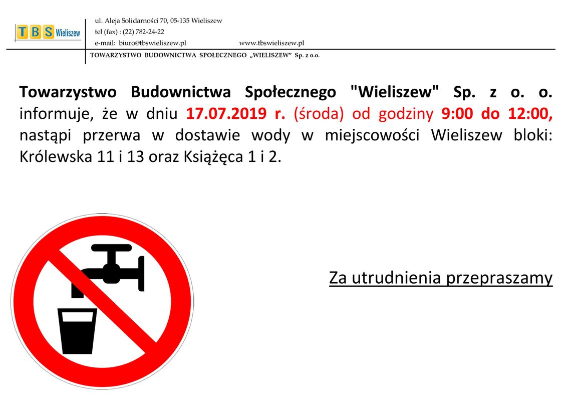 WIELISZEW. Przerwa w dostawie wody na Królewskiej i Książęcej WIELISZEW. Przerwa w dostawie wody na Królewskiej i Książęcej