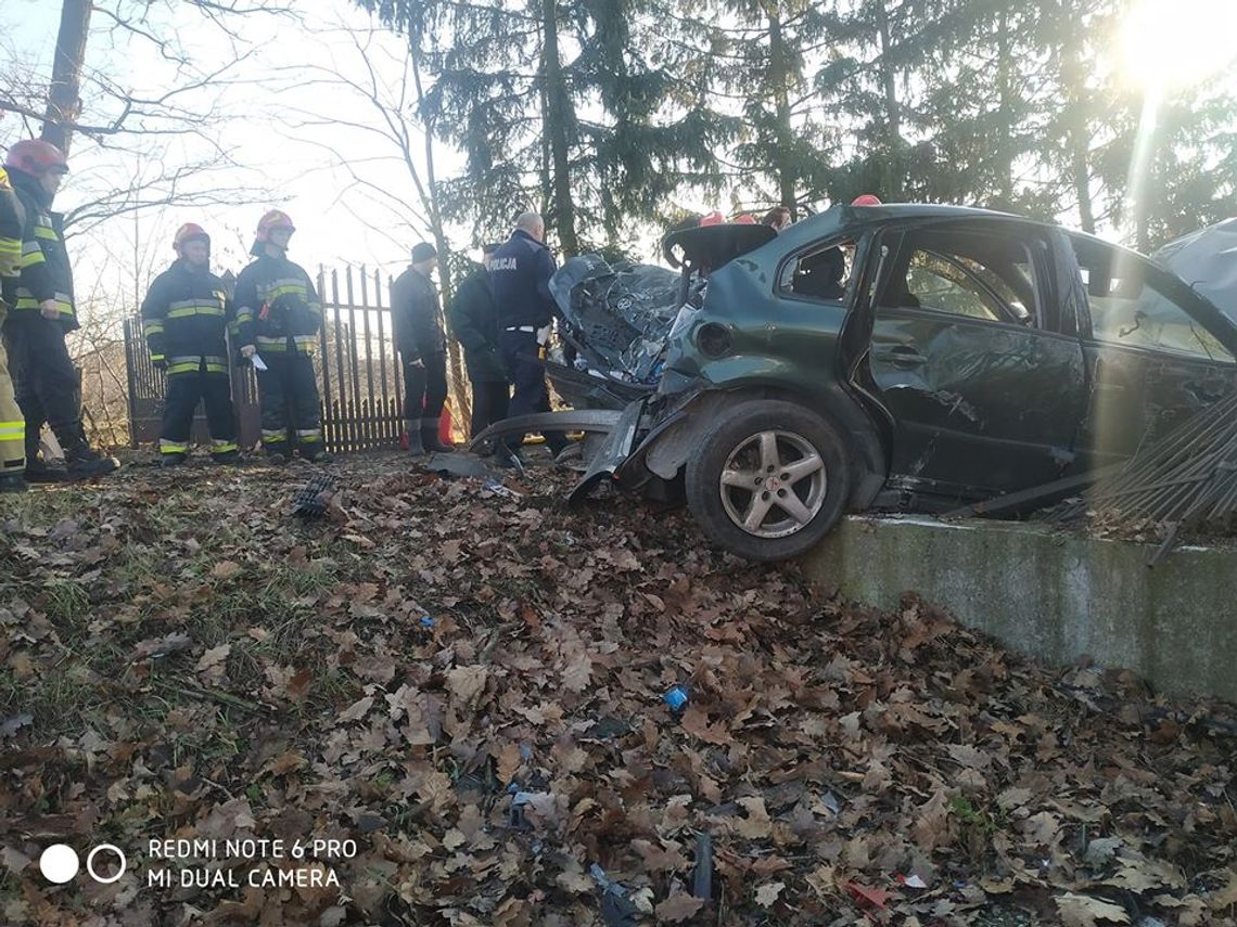 WIELISZEW. Uderzył w drzewo i ściął ogrodzenie WIELISZEW. Uderzył w drzewo i ściął ogrodzenie